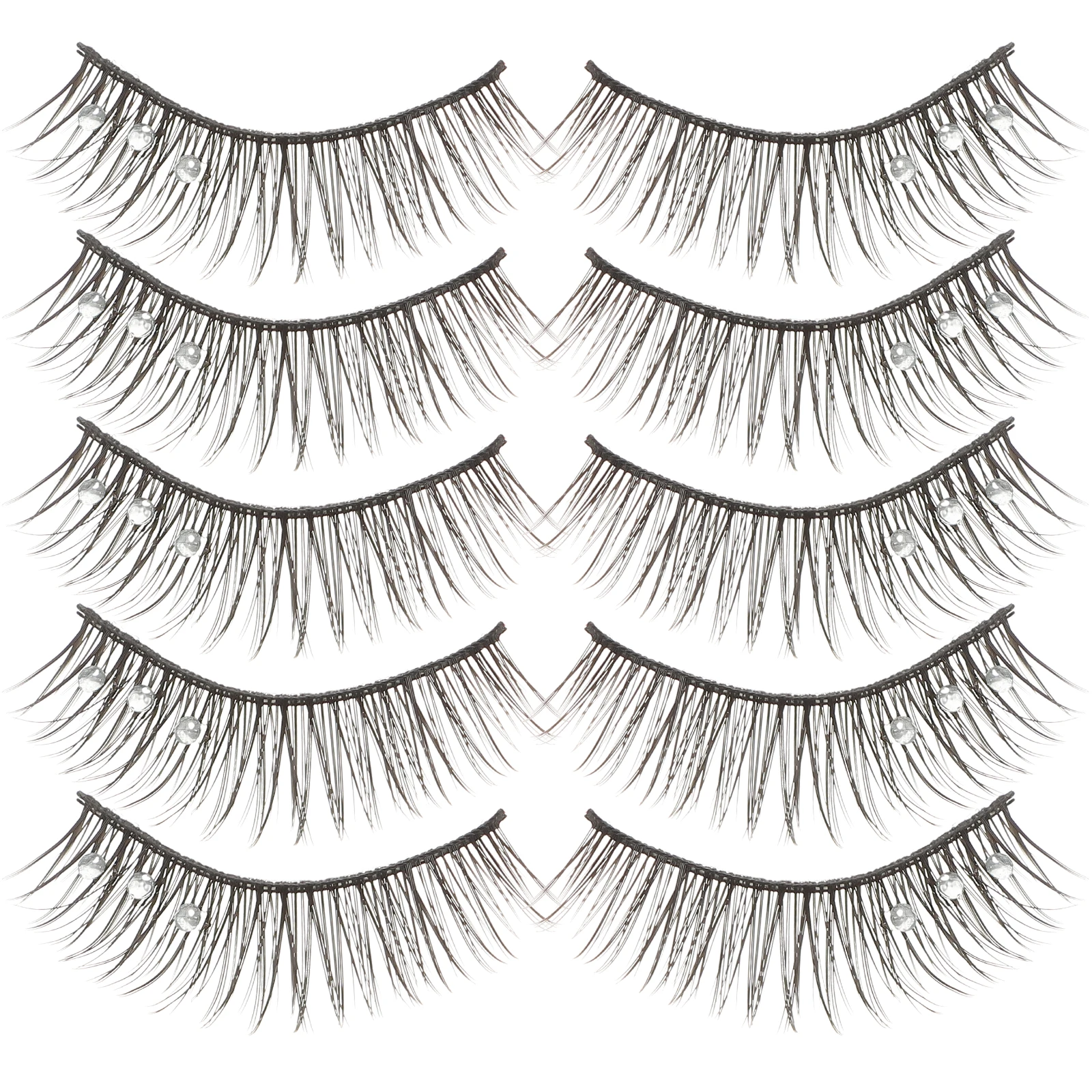 

5 Pairs Rhinestone Decorated Fluffy Eyelashes Natural Look Fake Lashes For Girls Lash Extension Supplies
