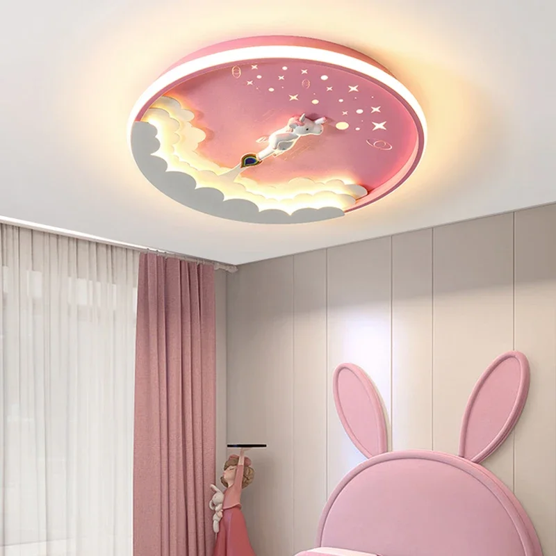 

Simple Led Bedroom Ceiling Light Children's Room Study Cartoon Unicorn Rocket Round Ceiling Lamp Home Indoor Decor Lighting Lamp