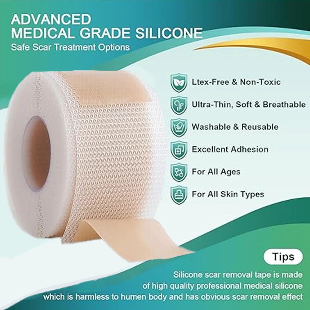 1Roll Silicone Scar Sheets,Silicone Scar Tape,Silicone Scar Removal Strips for Surgical,C-Section,Tummy Tuck,Keloid Scars, Acne