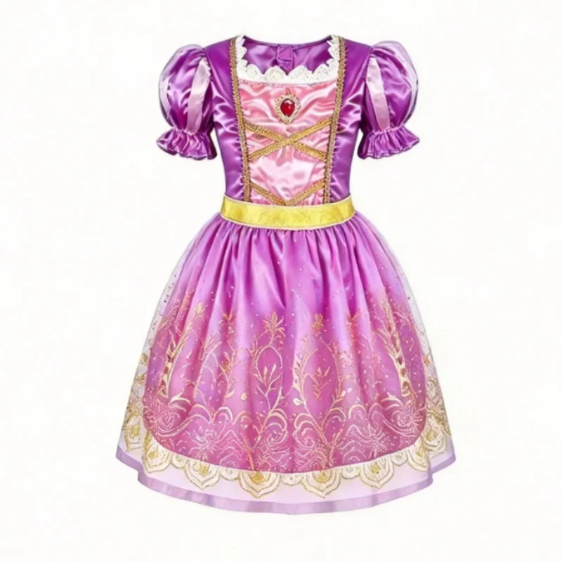 Dreamy Royal Fairytale Cosplay Dress Kit Kids Multiple Pattern Puff Sleeve Gown Matching Jewelry Headpieces for Children Day