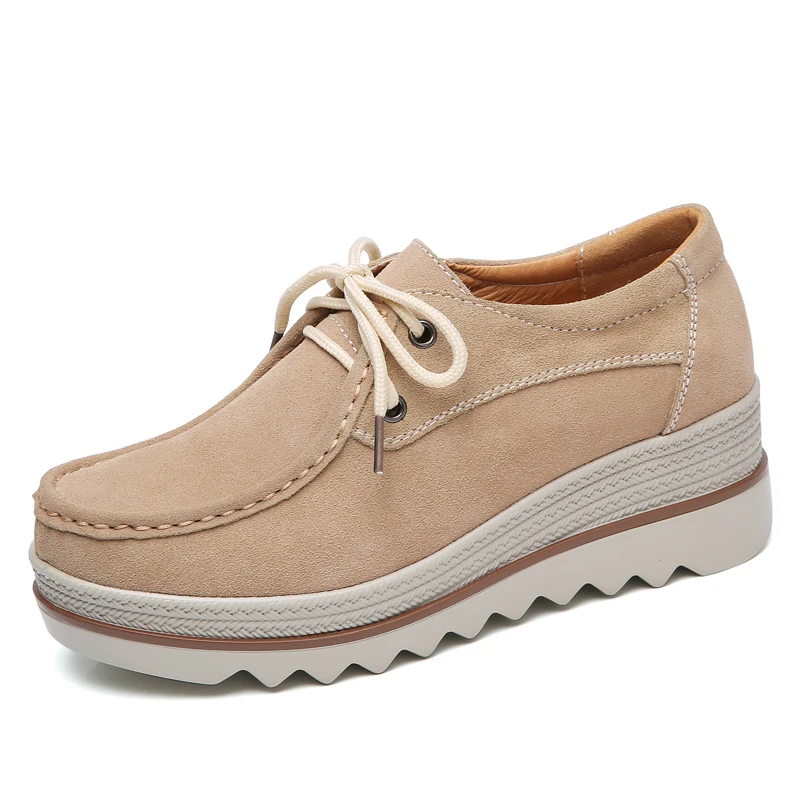 Nueva marca 2025 primavera zapatos planos para mujer zapatillas de plataforma zapatos de plataforma de gamuza de cuero zapatos planos sin cordones mocasines Creepers