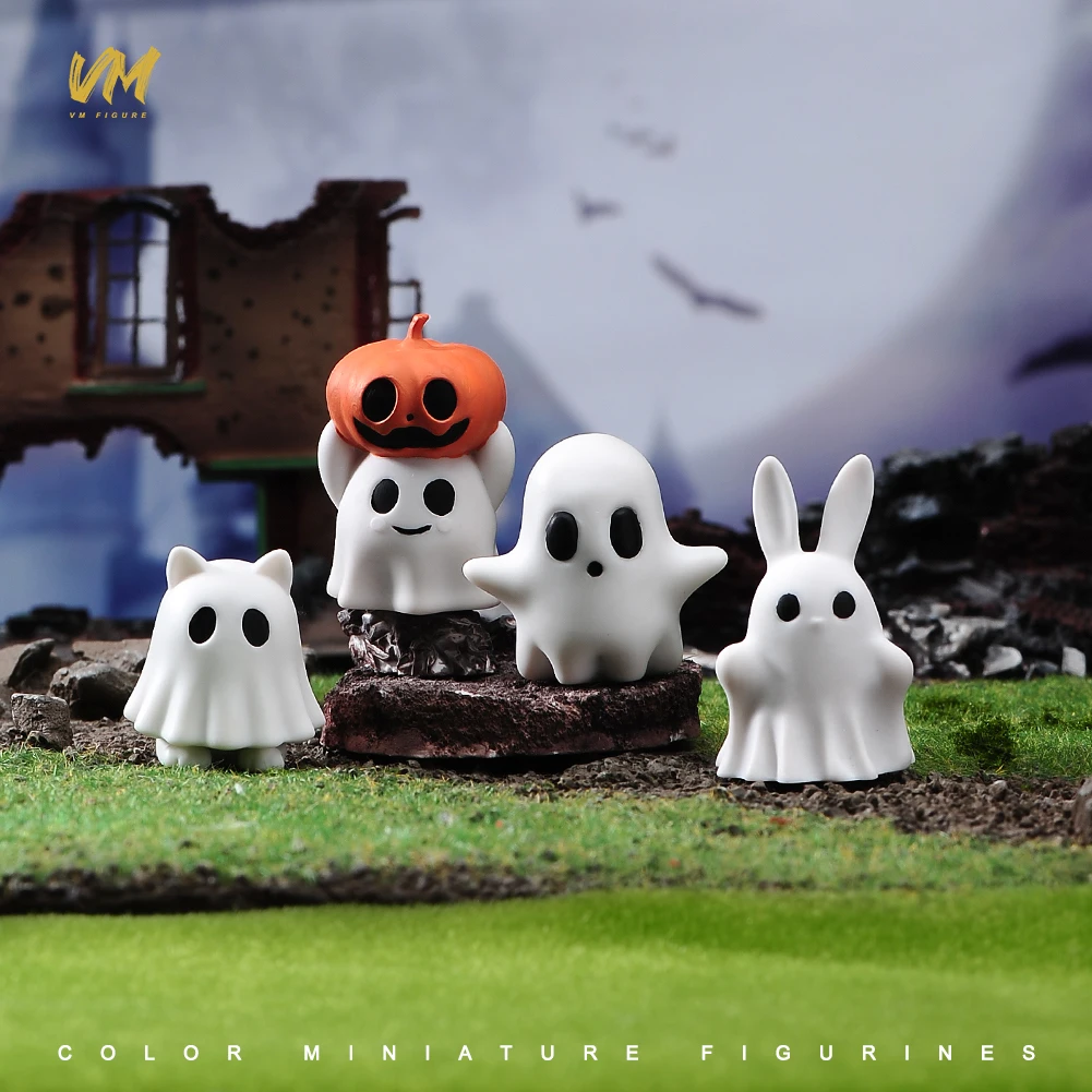 3-4cm Mini Halloween Figurines Landscape Miniature Cute Halloween Ghost Pumpkin Model Home DIY Resin Craft Toy Gift for Decorat