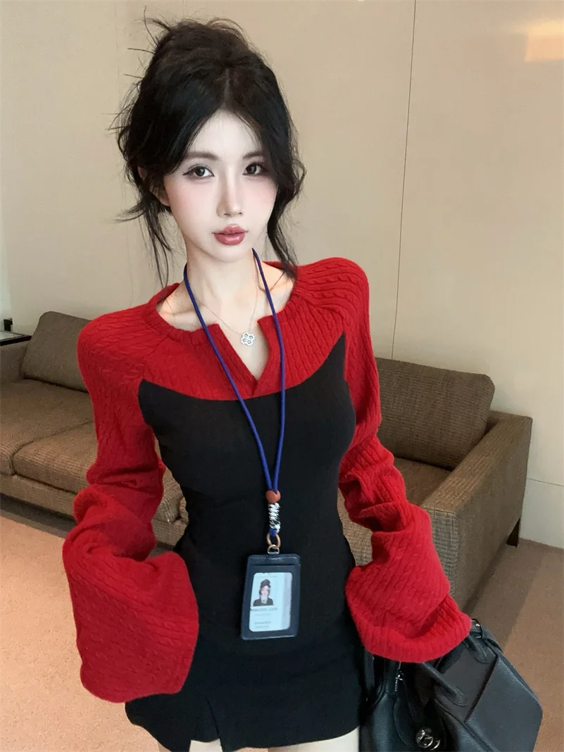 Sweaters Jumpers Pullovers Women Knitted Clothing Contrast Seam Athletic Leopard Outdoors Tops Streetwears Performance Sport OL view 2