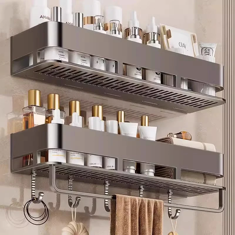 Półki łazienkowe Półki naścienne Stojak do przechowywania szamponu do uchwytu kuchennego Kwadratowy aluminiowy organizer do kąpieli Akcesoria