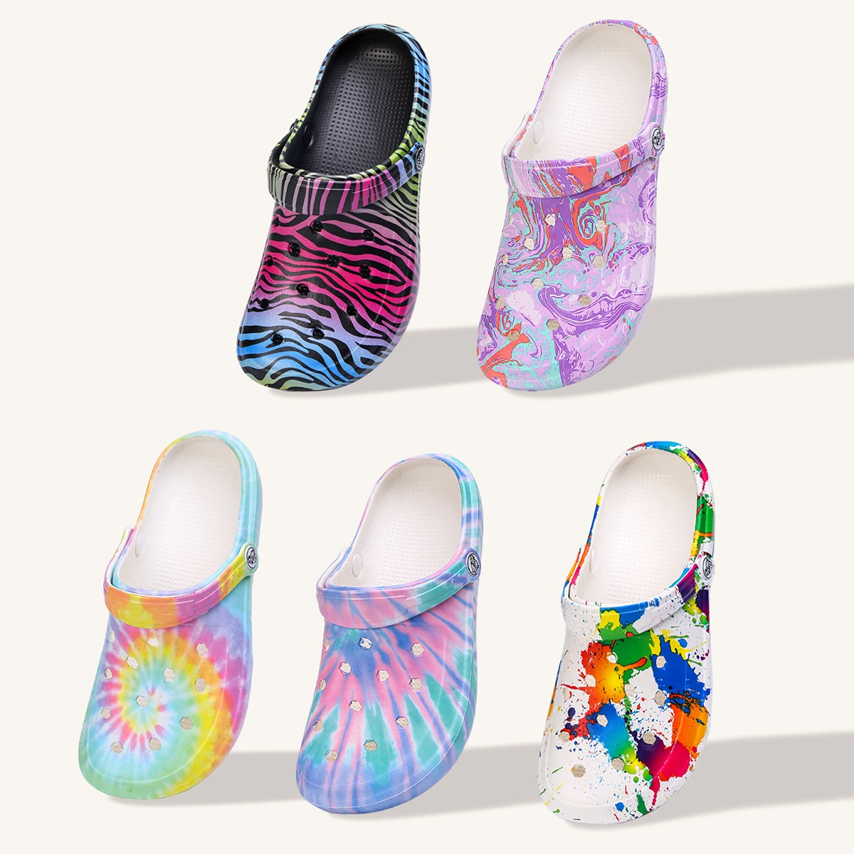 Garden Clogs Slip On Lightweight Two-way Wear Garden Clogs, Comfortable Women's Tie-dye Pattern Clogs, Non-slip  Beach Slides