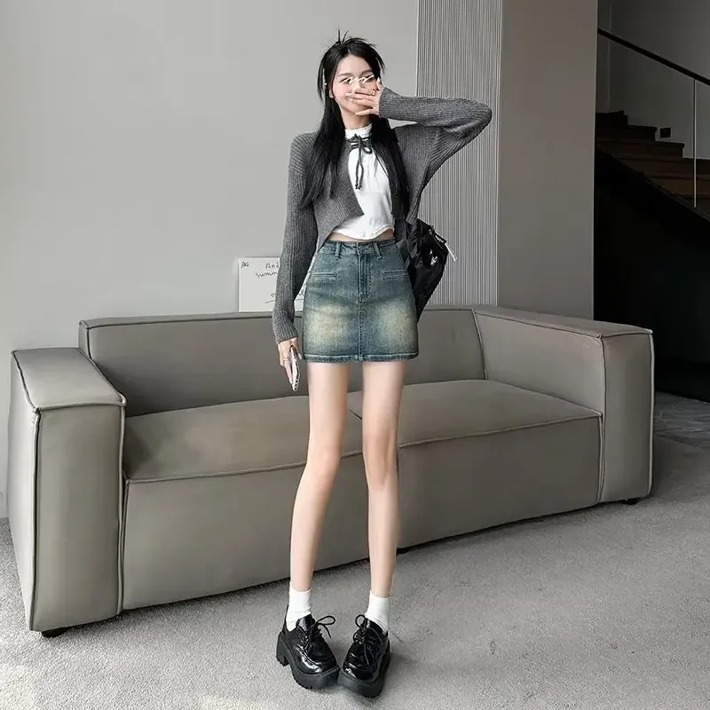 

Pop Petite Anti-exposure Denim Skirt For Women High-waisted Slimming A- Line Hip Covering Short Skirt Summer Ins Korean Style