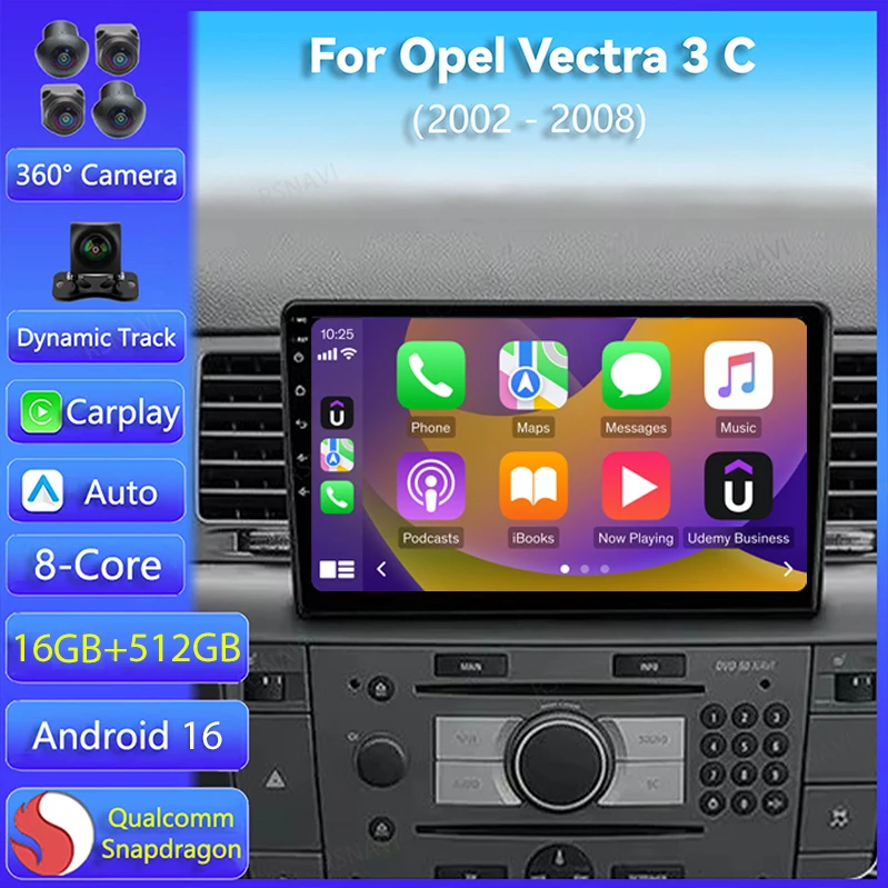Android 16 Carplay Auto For Opel Vectra 3 C 2002 2003 2004 2005 2006 2007 2008 Multimedia Car Radio Player WIFI+4G BT DSP Stereo