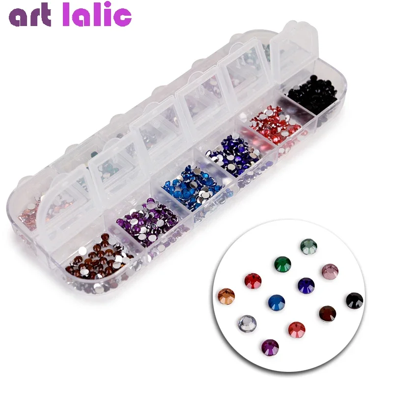 3000pcs round Rhinestones Nail Decoration Set Black Clear White Crystal AB Glitter with Storage Box for DIY Art Crafts