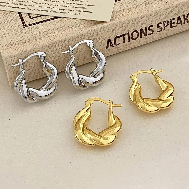 

Real 925 Sterling Silver Twisted Round Hoop Earring for Women Minimalist Trendy Fine Jewelry Geometric Light Luxury Accessories