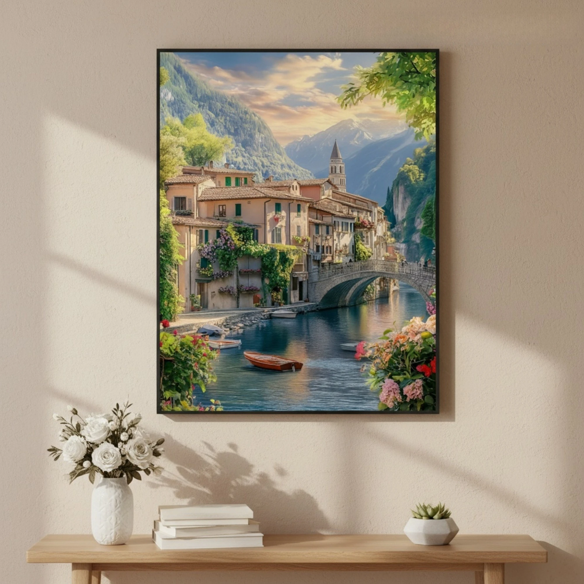 

500/1000/1200/2000 PCS Jigsaw Puzzles Houses Riverbank Scenery Family Activity Games DIY Puzzle for Room Home Decor Frameless
