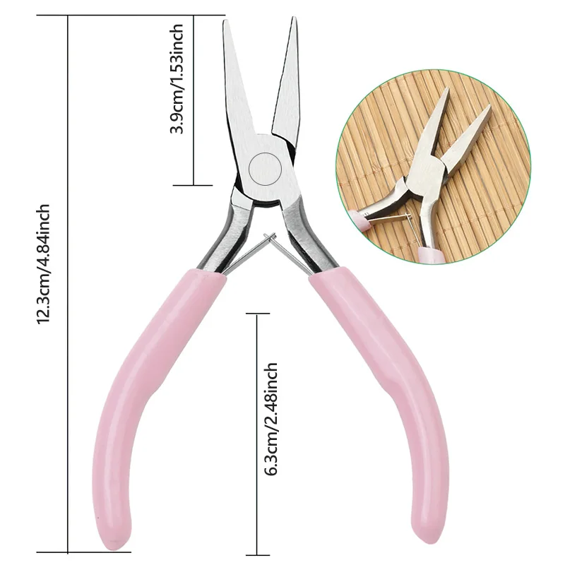 5-Zoll-tragbare Mini-Diagonalzangen-Sets aus rosa Metall, rund, gebogen, Nasenschneider, handgefertigt, Perlen für DIY-Schmuckherstellung – Detail 9