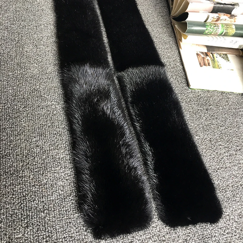 50cm Natural Mink Fur Black Collar DIY Apparel Sewing Fluffy Trimming Fabric Coat Hood Shawl Decoration Fur Brown Fur Collar