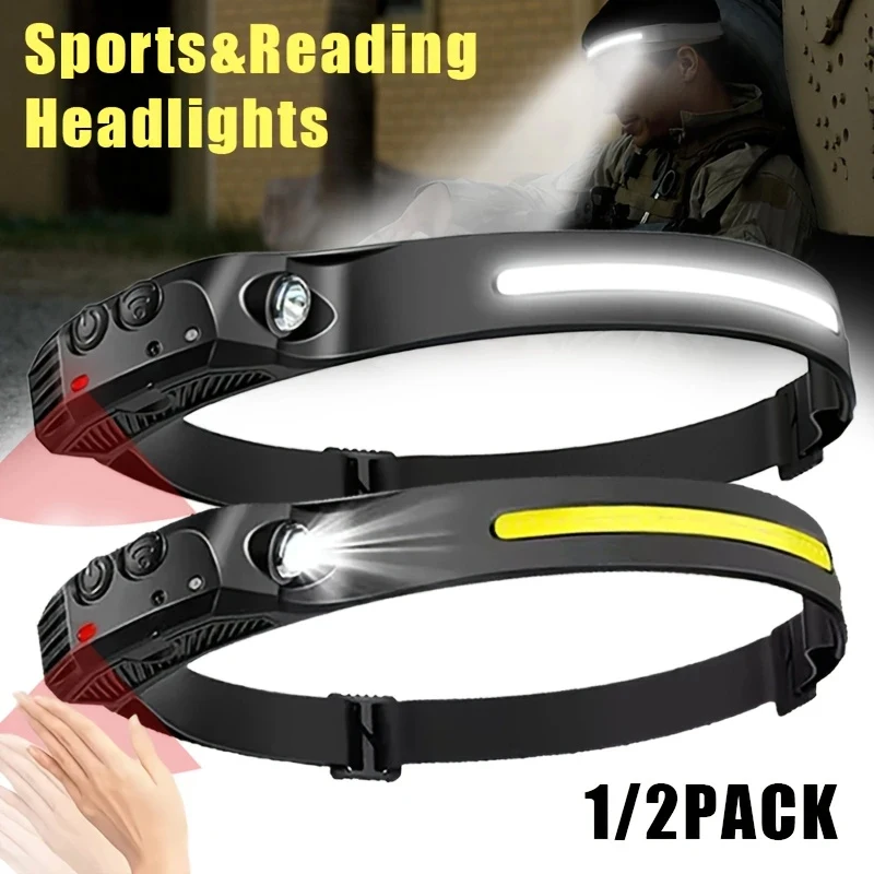 COB LED Headlamp Induction Head Lamp Built-in Battery USB Rechargeable Head Flashlight Outdoor Camping Fishing Sensor Headlight