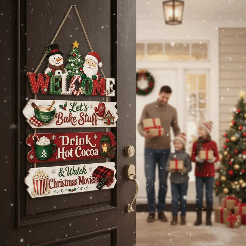 Holiday Hanger Tiered Christmas Door Sign Vintage Rustic Hanging Welcome Board Handcrafted Multi-layered Wooden Plaque Teachers