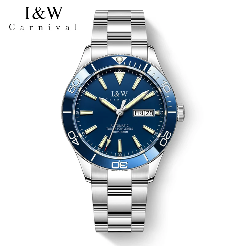 CARNIVAL High-End Series IW Brand Luxury Imported Movement Mechanical Watch Men Luxury Sapphire Luminous 100M Diving Watch Mens