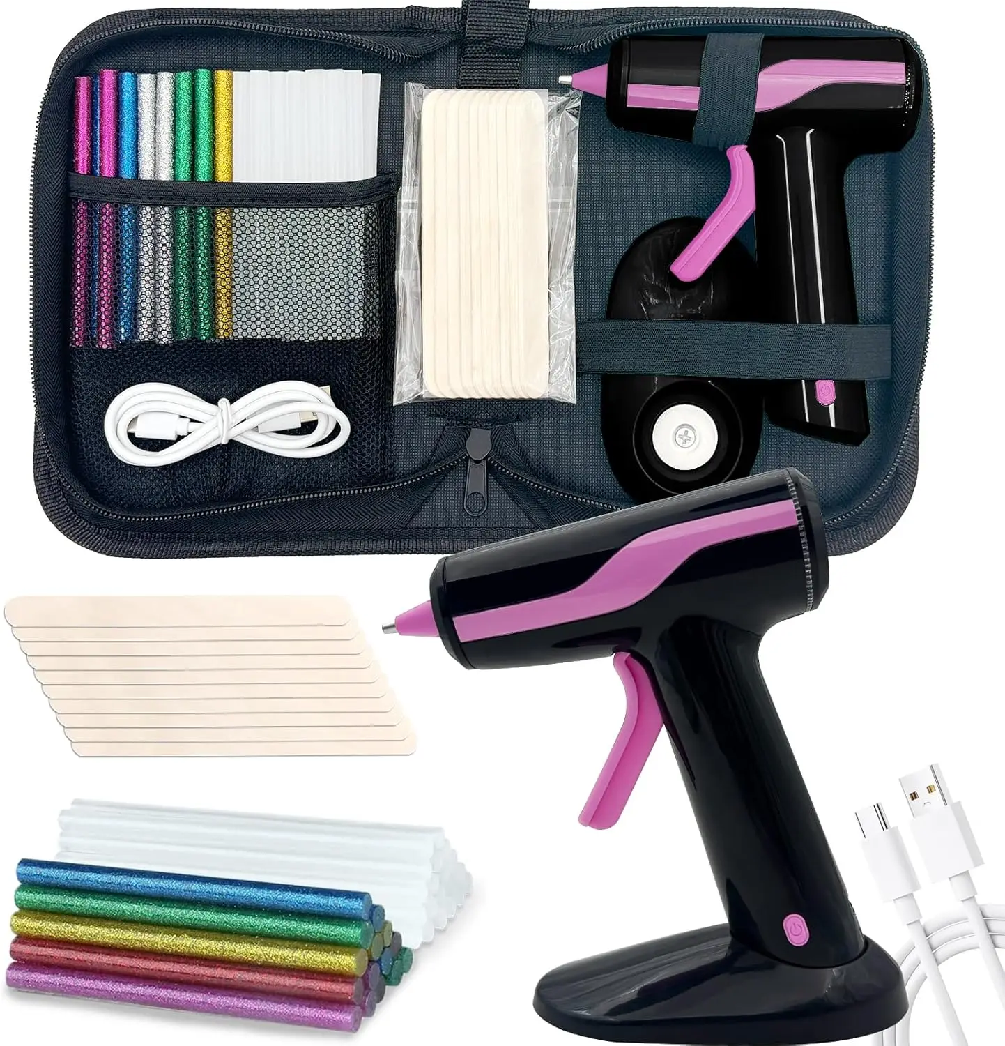 

Cordless Hot Glue Gun, Rechargeable Hot Melt Glue Gun 2Ah Built-in Battery Smart Power-Off With 30pcs Premium Glue Sticks