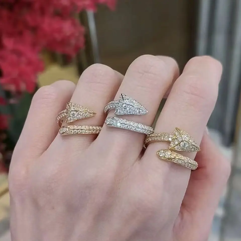 French Luxury Ring Arrow shape Open Women's Bangle Ring Silver Shiny 5A Zircon Trendy Party Jewelry Gift plating Holiday Gift