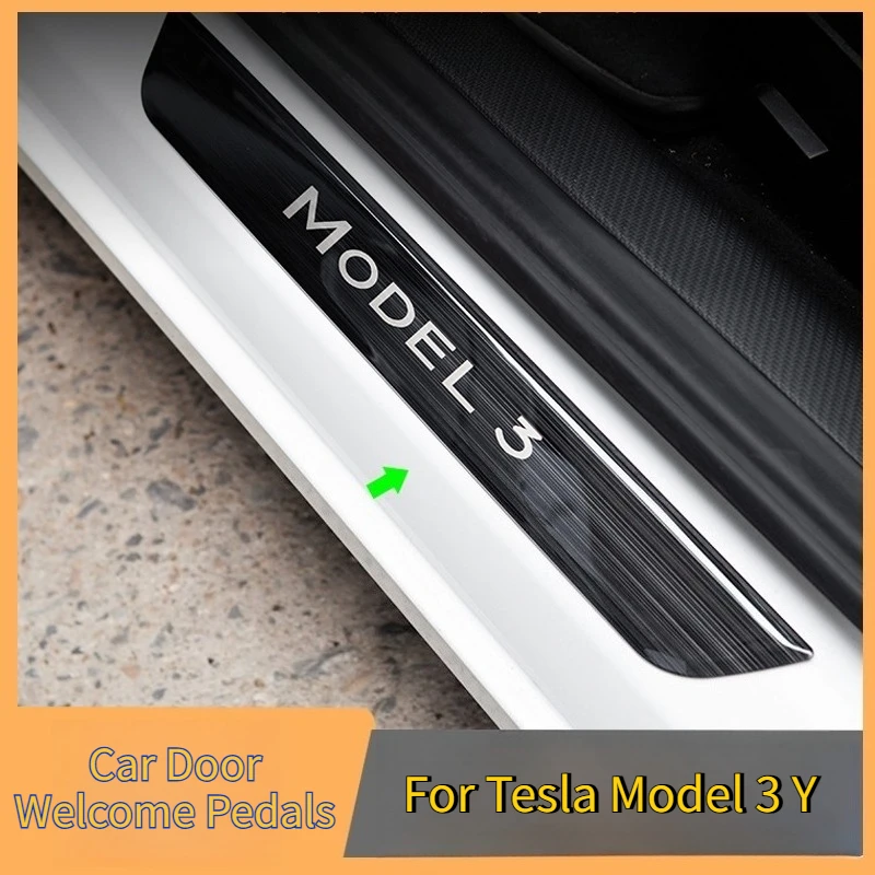 Door Sill Decoration Wrap Cover for Tesla Model 3/3 Highland Model Y/Y Juniper Pedal Protection Strip Carbon Pattern Accessories