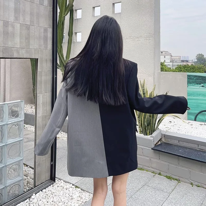 New Women's Spring Autumn Collection Features Niche Design Irregular Color-blocked Suit Jacket Exuding Ahigh-end Elegant Style