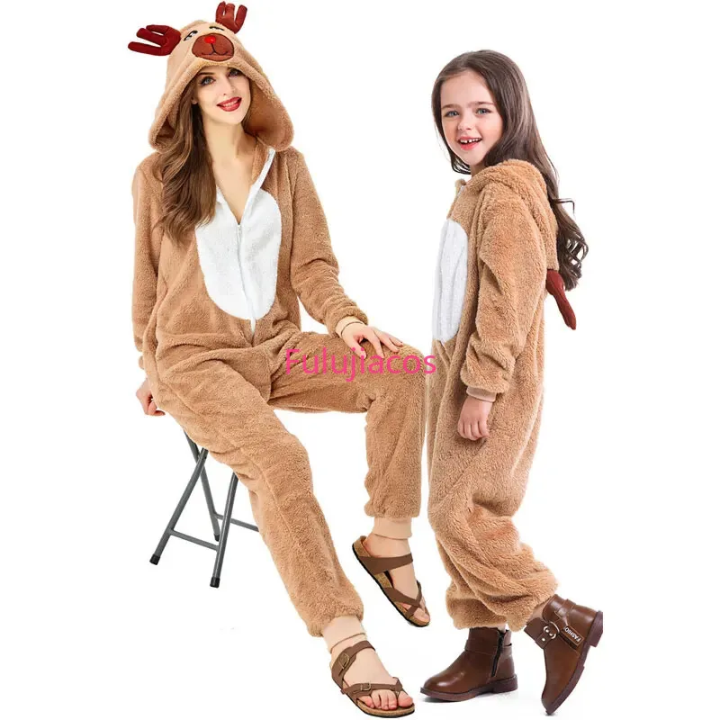 

Fulujiacos Kids Christmas Reindeer Cosplay Costume Christmas Elk Pajamas Women Elk Jumpsuit