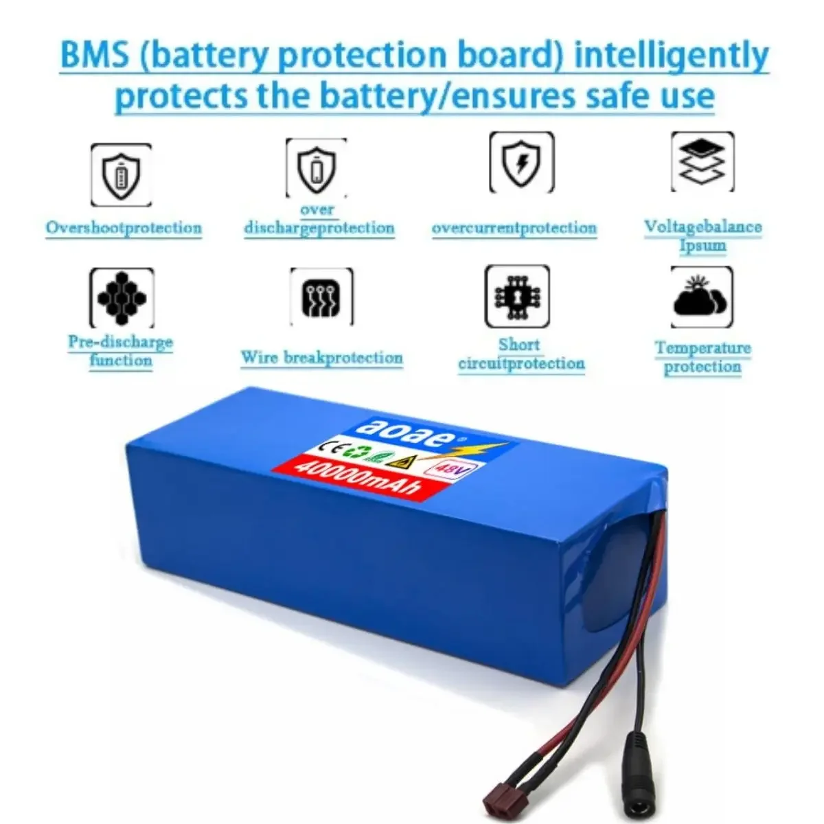 13S5P 48V 40000mAh Ebike Battery Customizable High Power 18650 Lithium-ion Battery Pack for Electric Tricycles Electric Bicycles