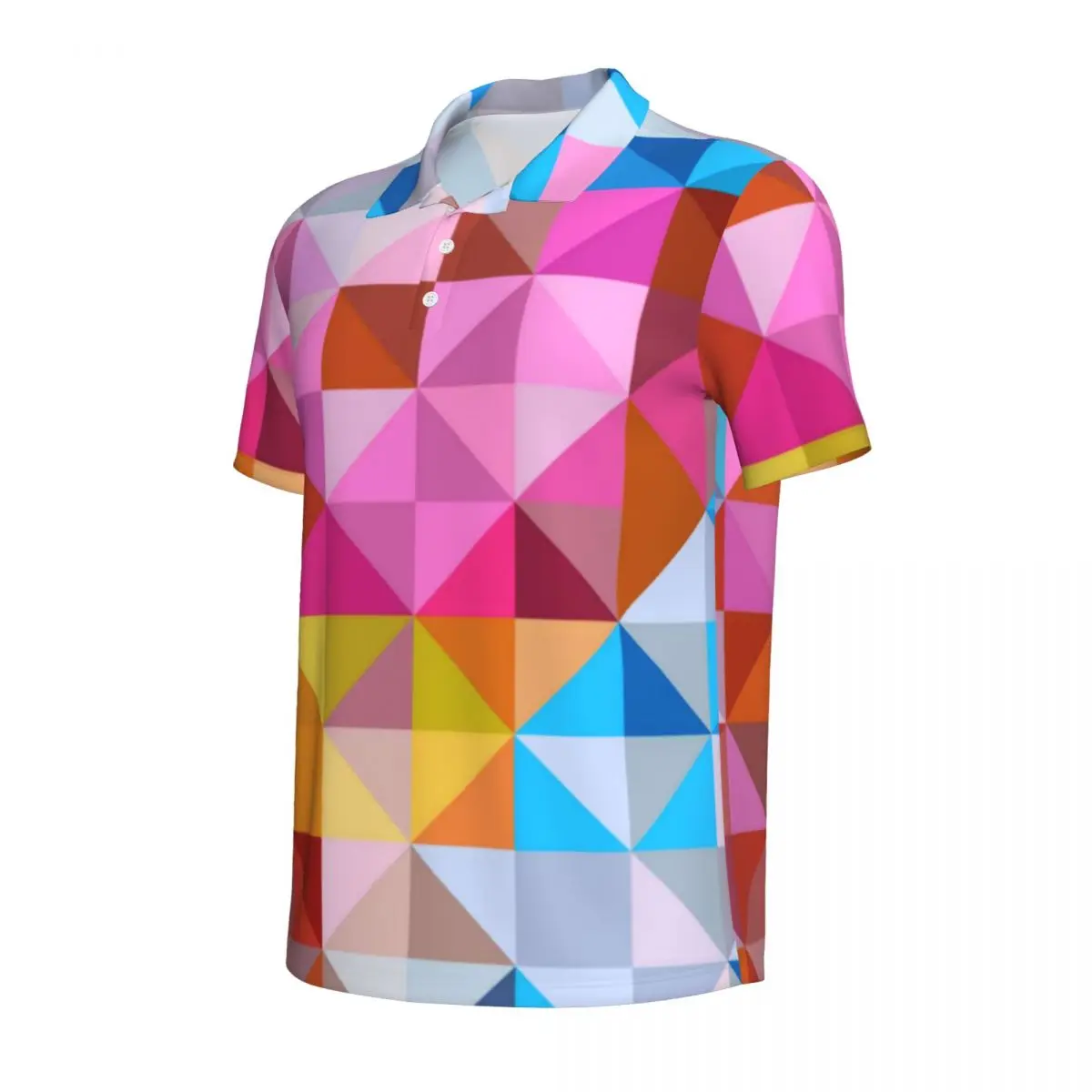 Colorful Geometry Polo Shirts Man Triangle Ombre Casual Shirt Summer Retro Collar T-Shirts Short Sleeve Design Oversized Tops