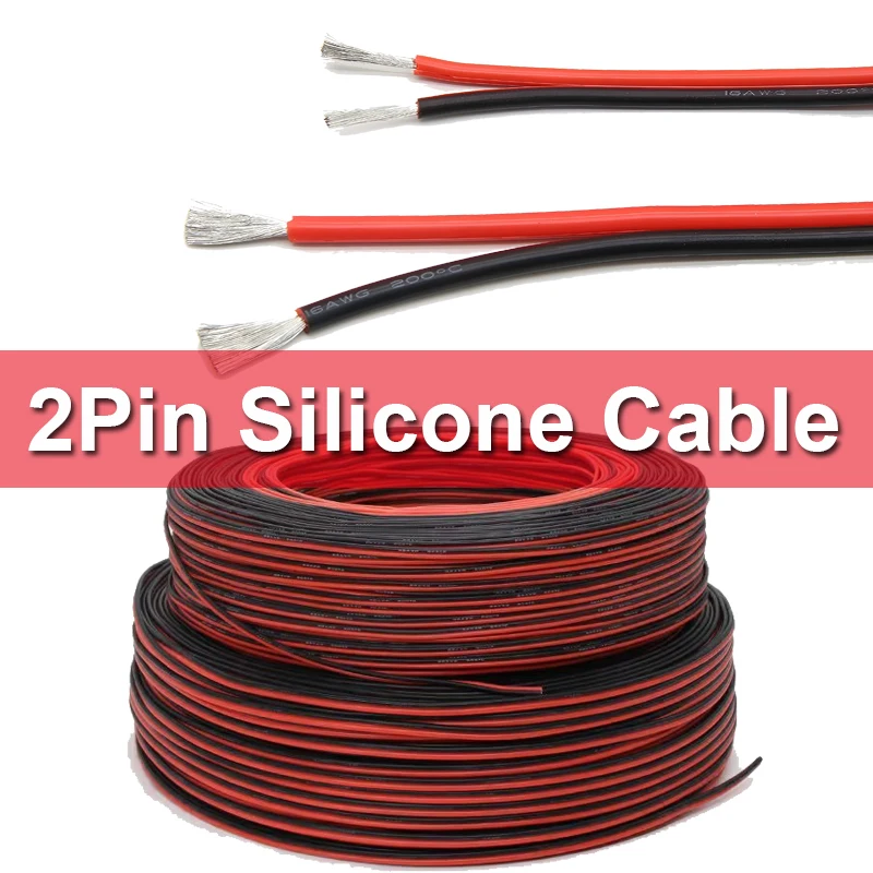 Super Soft 2 Pin Black Red Silicone Cable 28 26 24 22 20 18 16 14 12awg 10awg  High Temperature Resistant Copper Wire
