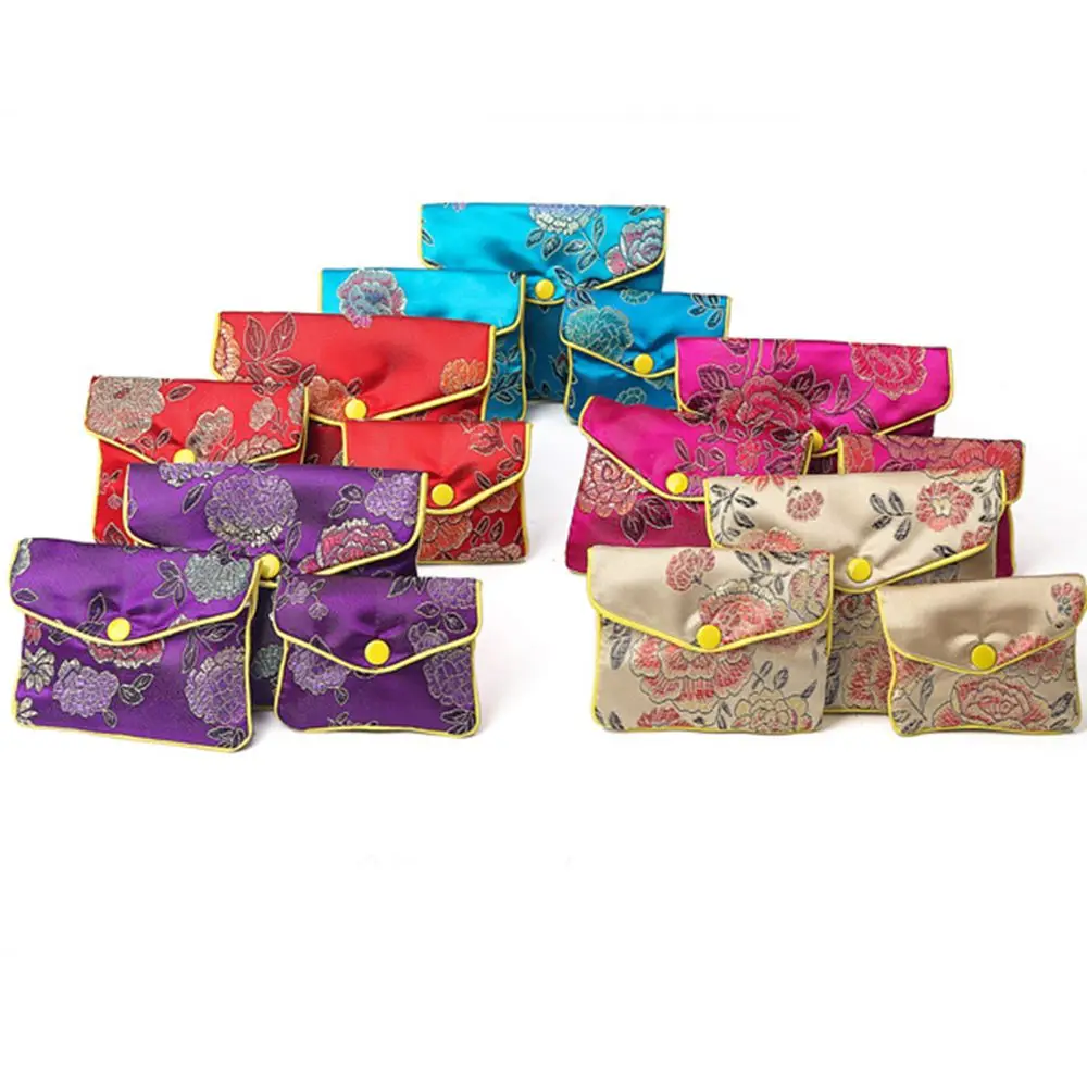 シルク刺繍ビーズネックレス手作りブロケード中国風花柄スナップジッパー財布ジュエリー収納ジュエリーバッグハンドバッグ