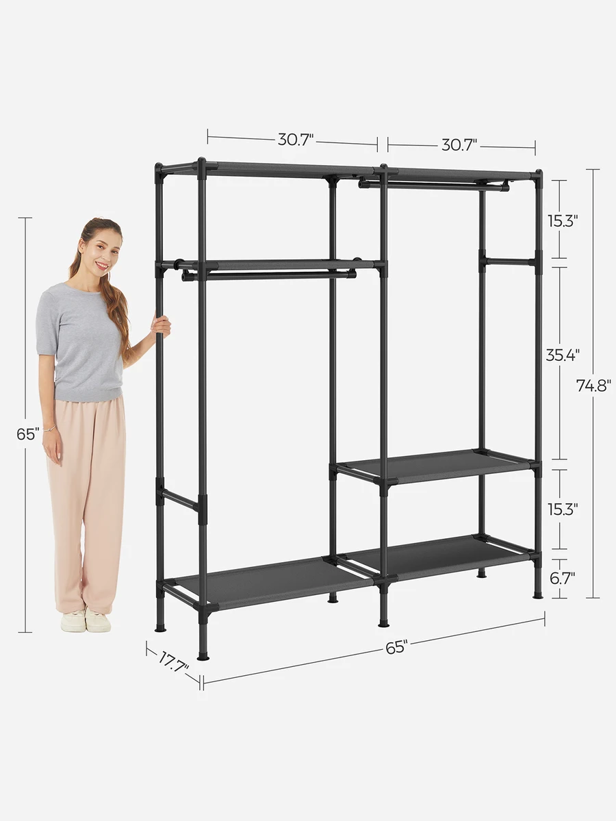 74.8' H Garment Rack, Clothing Rack, Portable Closet Wardrobe With Hanging Rails And Shelves, Total Load 242 Lb, Easy Assembly,