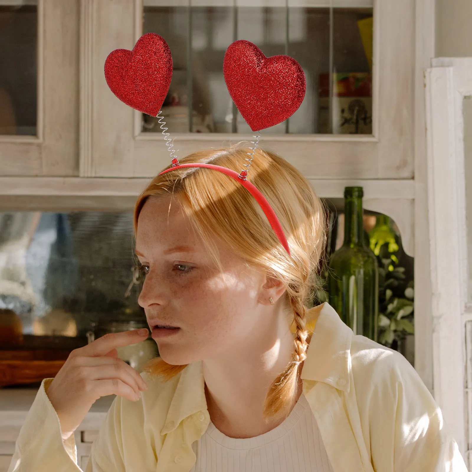 

3Pcs Heart Shape Hairband Bright Red Valentine Headpiece Party Hair Hoops Female Hair Accessory Festival Supply