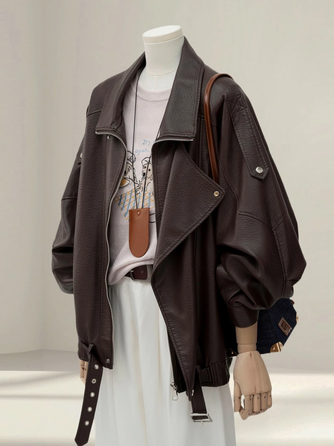 

Heavy Du Retro Biker Leather Jaet Men's Spring Autumn Cool Sli Windproof Motorcycle Jaet PU Material Long Sve Zi...