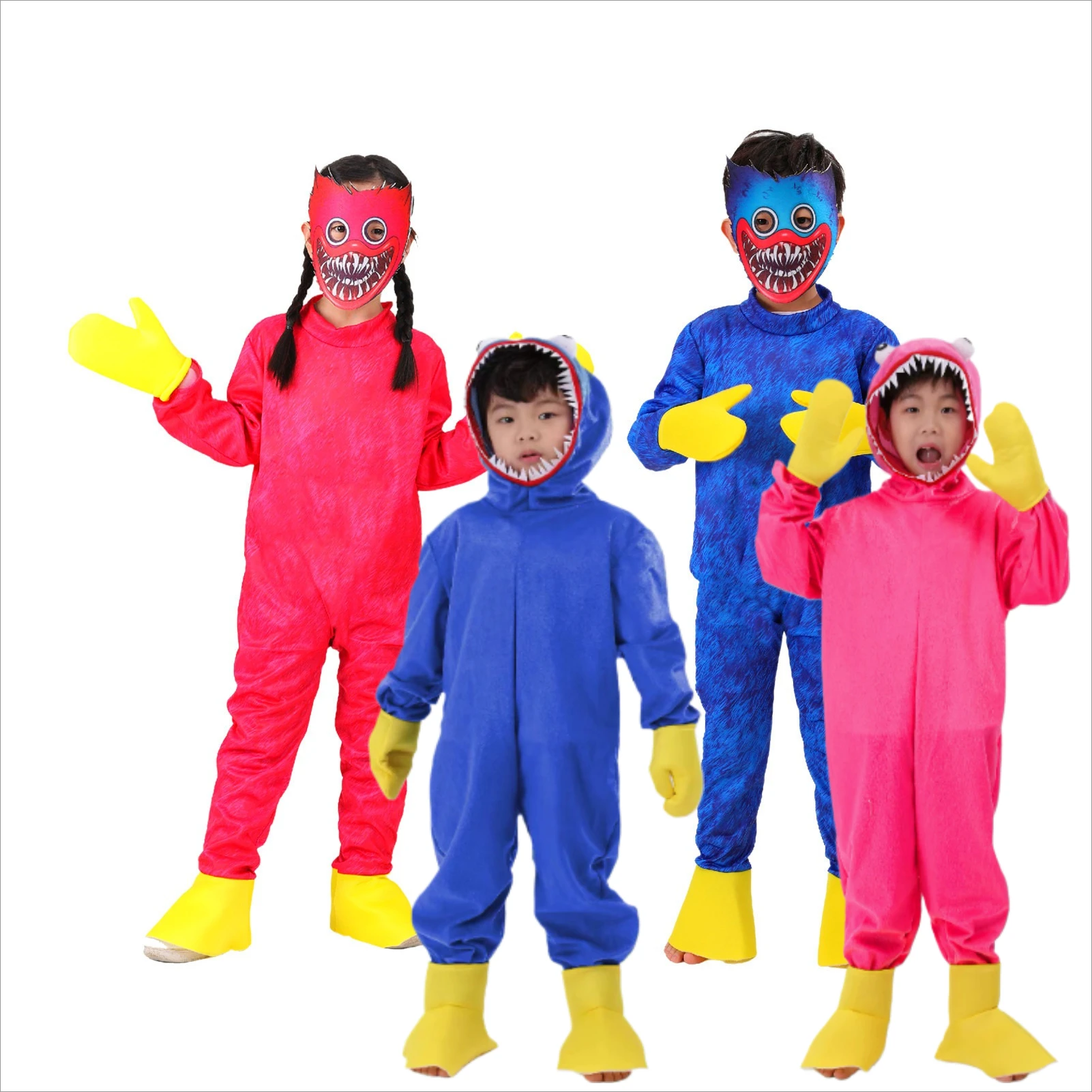 

Halloween Cosplay Huggy Wuggy Costume Cartoon Horror Blue Monster Suit with Mask Boys Girls Carnival Party Hooded Jumpsuit