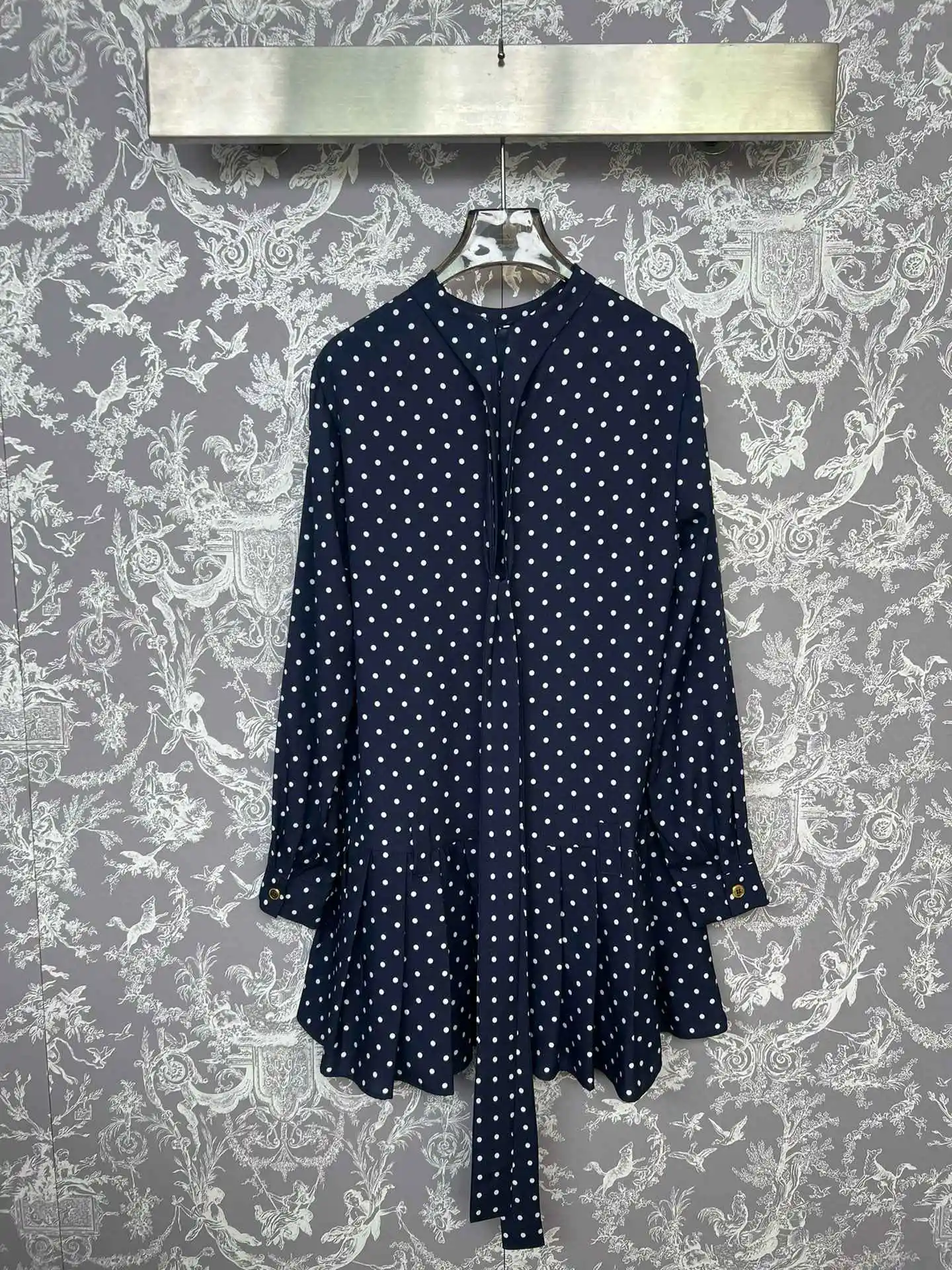 24 new waistband long sleeved silk dress with polka dot print for early autumn girls' style dress