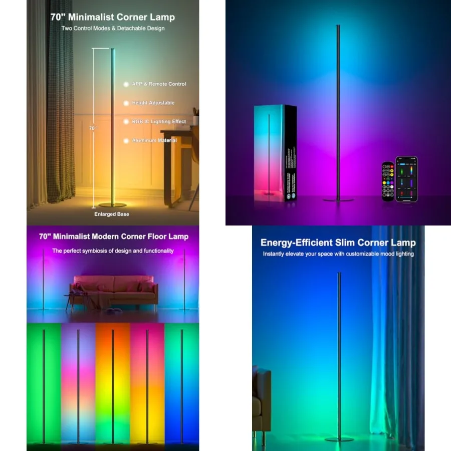 

Eastfine Corner Floor Lamp 70", Upgraded RGB LED with Remote Control, App Control with 16 Million Colors and Dynamic Modes, Mus