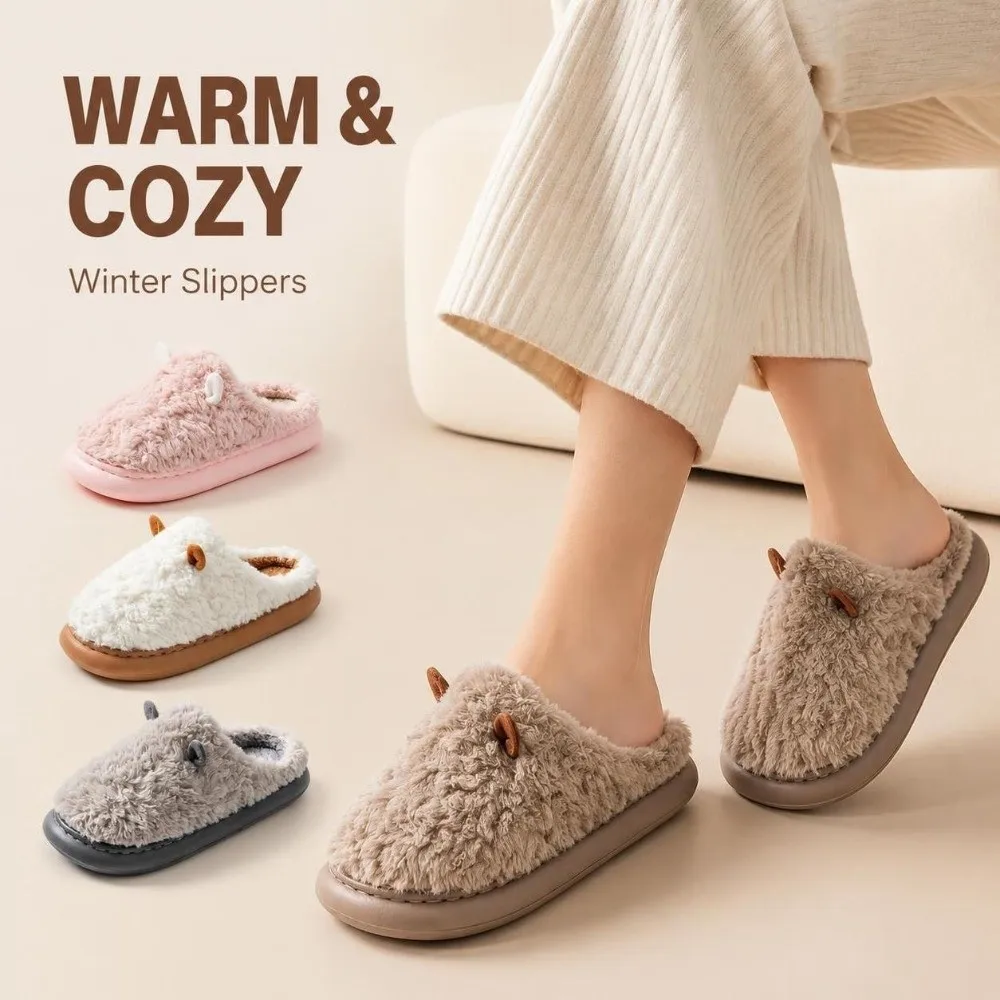 1 Pair Comfortable Non-Slip Cotton Slippers Warm Cozy House Shoes Cotton Lining Couple Slippers Home Wear