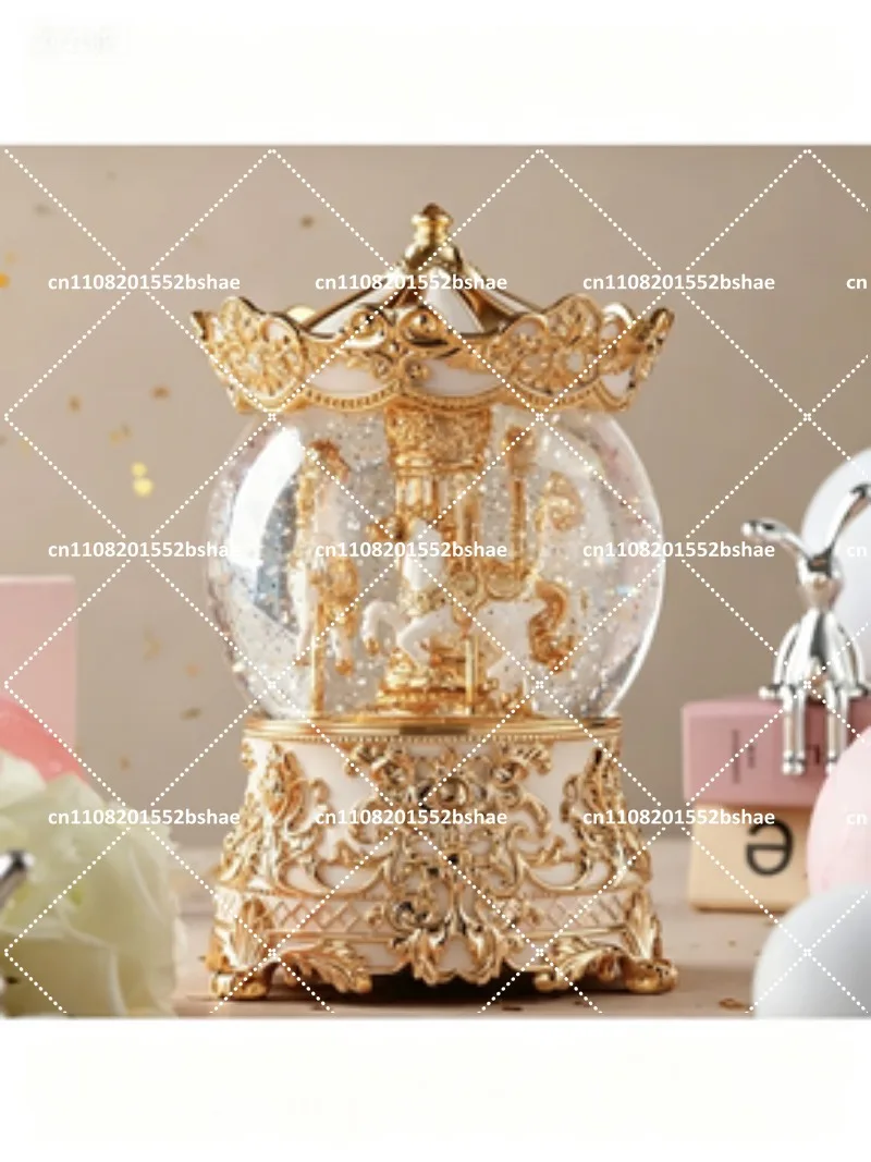 Crystal Ball Carousel Music Box with Rotating Design, Gift for Kids