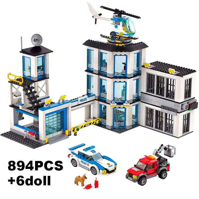 

City Police Station Guard Building Blocks Helicopter Car SWAT Prison Figures Bricks Educational Toys Gift For Children Boy
