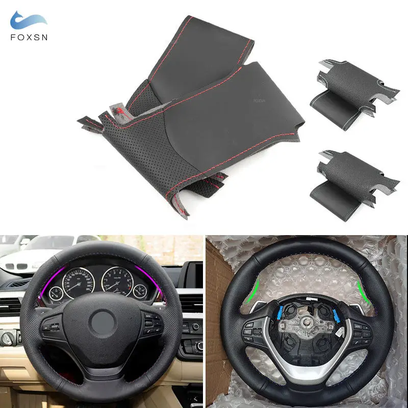 For BMW 1 2 3 Series F20 F21 F22 F23 F30 F31 F34 F36 Car Interior Hand-stitched Steering Wheel Leather Cover Fabric Accessories