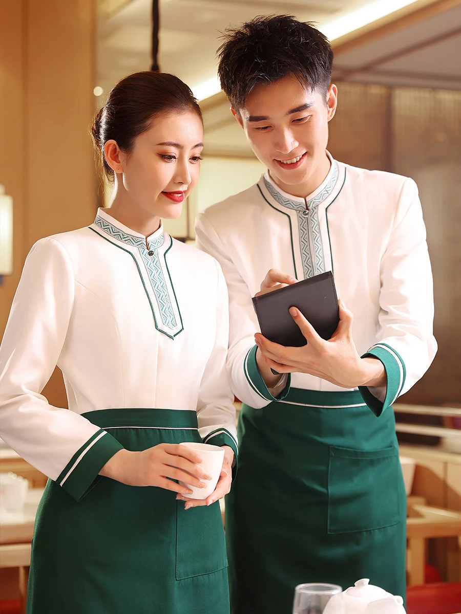 2023 Chinese Hotpot Restaurant Work Clothes Men and Women's Winter Catering  Uniform+Apron Set Free Shipping Workwear Wholesales