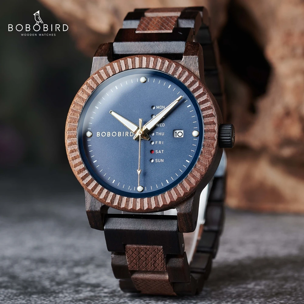 Men\'s Quartz Watch Simple Fashion New Couple Wooden Watch BOBOBIRD Top Brand Timepieces Week Date Display Custom Unique Gift Box