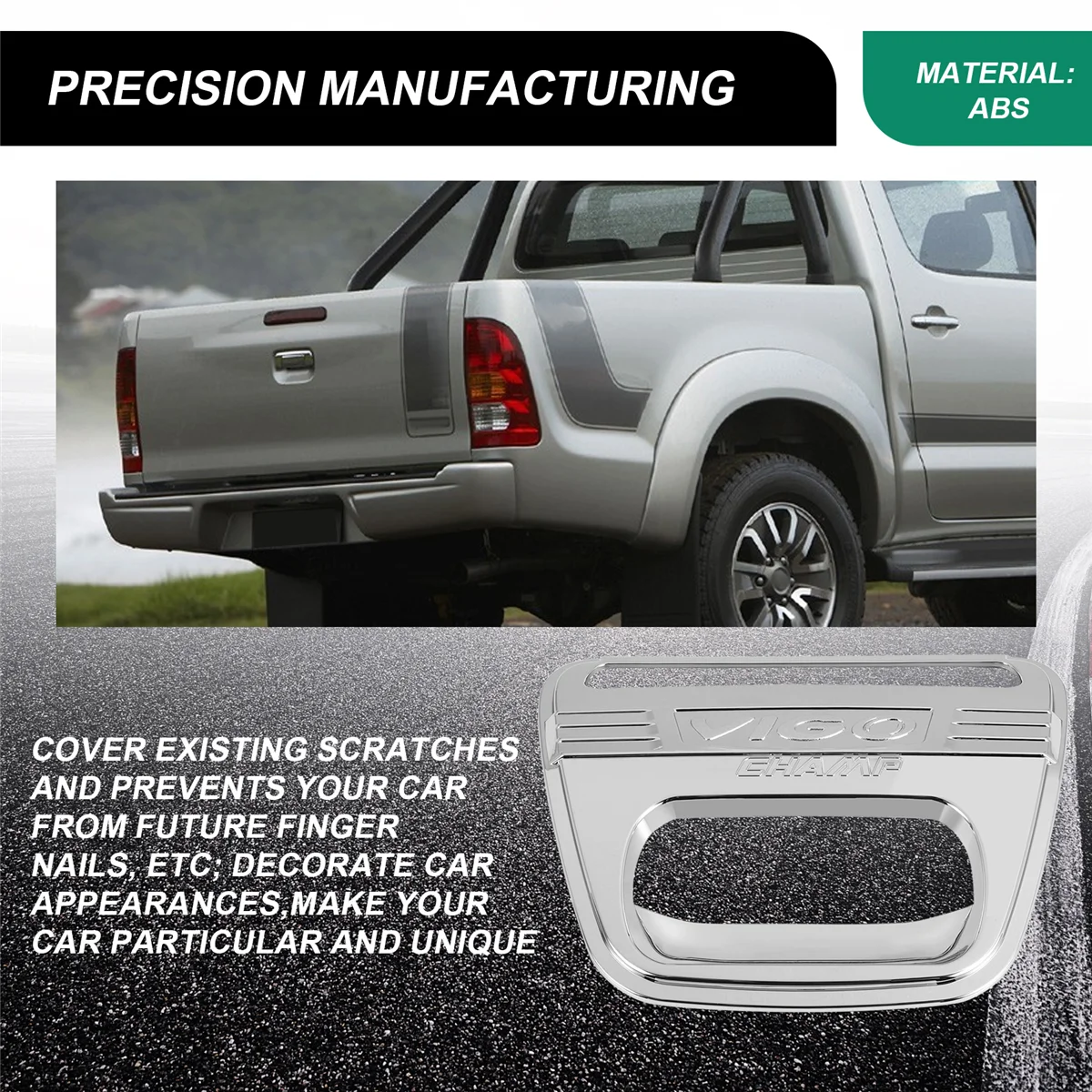 سيارة ABS كروم تصميم الذيل بوابة الكسوة مقبض خلفي إدراج لتويوتا هايلكس فيجو 2008-2014 (فضي)