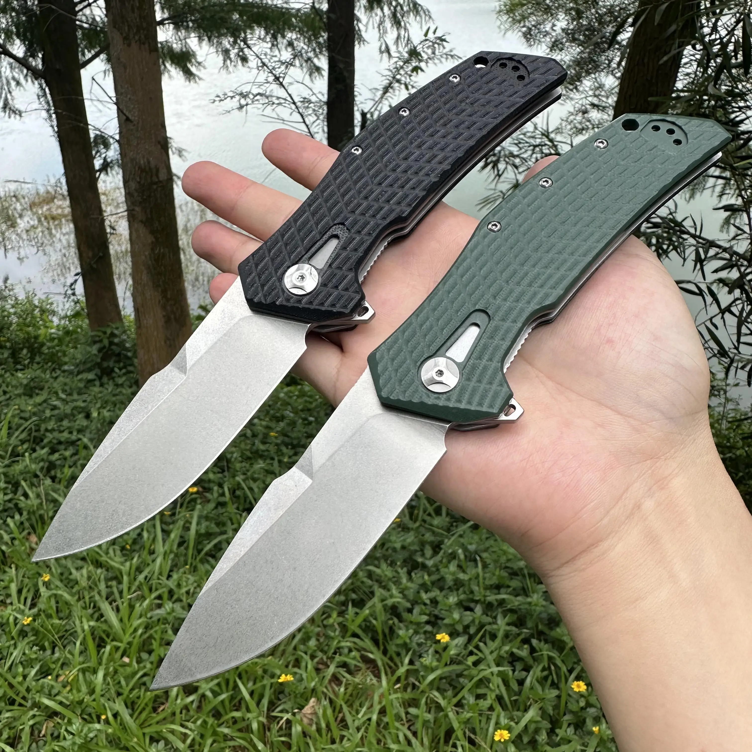 

Steel Rose Handmade Portable Pocket Knife Folder G10 Comfortable Handle D2 Blade Smooth Ball Bearing Workshop Outdoor Fishing