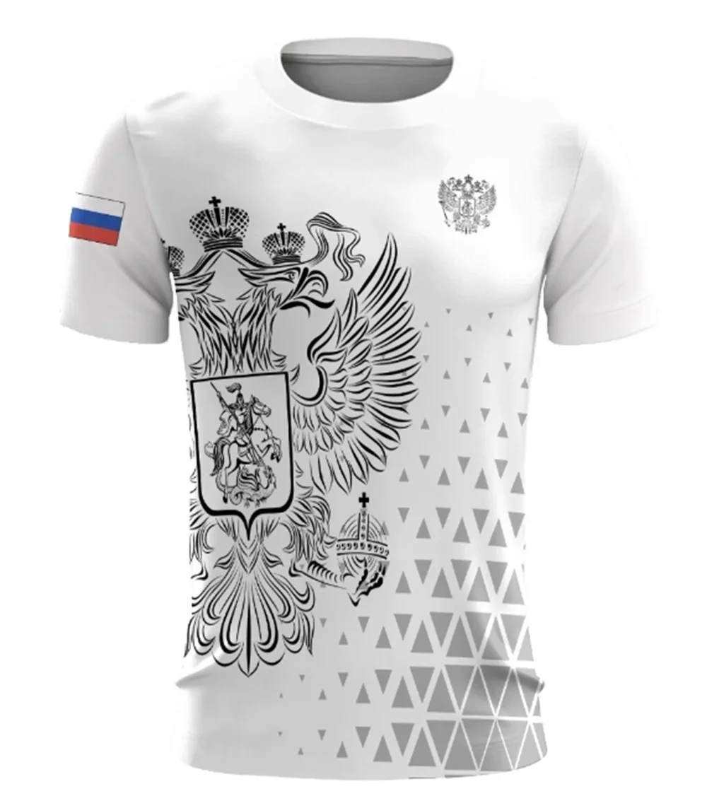 

Men's T-shirt 3D Russian flag round neck short sleeved T-shirt men's summer casual breathable quick drying sportswear