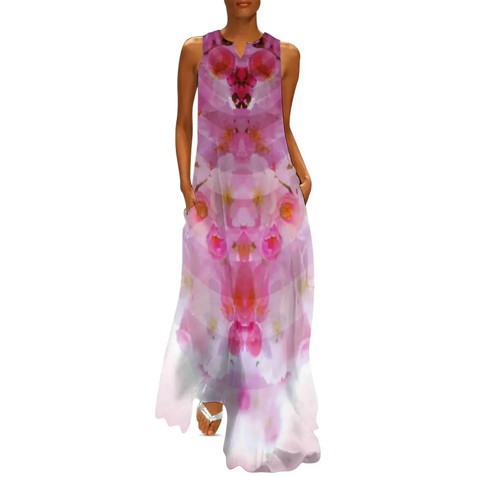 

Cherry Blossom Bloom Long Dress Casual dresses womens dress Long veiled dresses Women's summer suit Dress