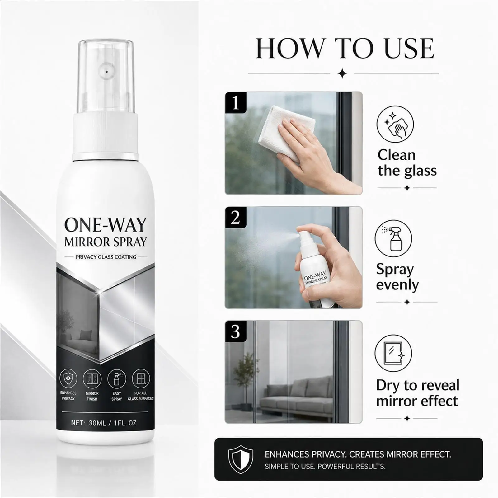 Light Reflection Spray 30ml Anti-Peeping Privacy Protection Window Frosting Spray For Car Home Window Anti-Theft Privacy Spray