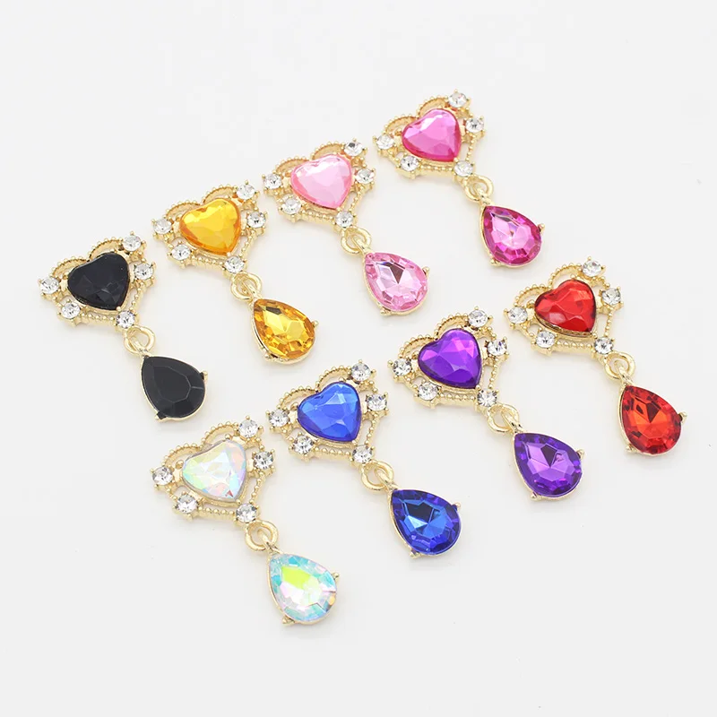 10Pc 20*40mm NEW Heart Crystal Rhinestone Brooch Accessories DIY Wedding Invitation Card Wine Glass Gift Box Creative Decoration