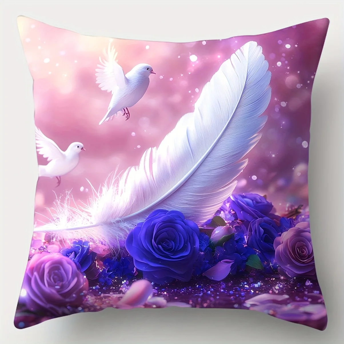 Elegant Floral Rose Dove Pillow Covers 4pcs Romantic Throw Cushion Case Boho Dreamy Home Decor Accent 40x40cm Print