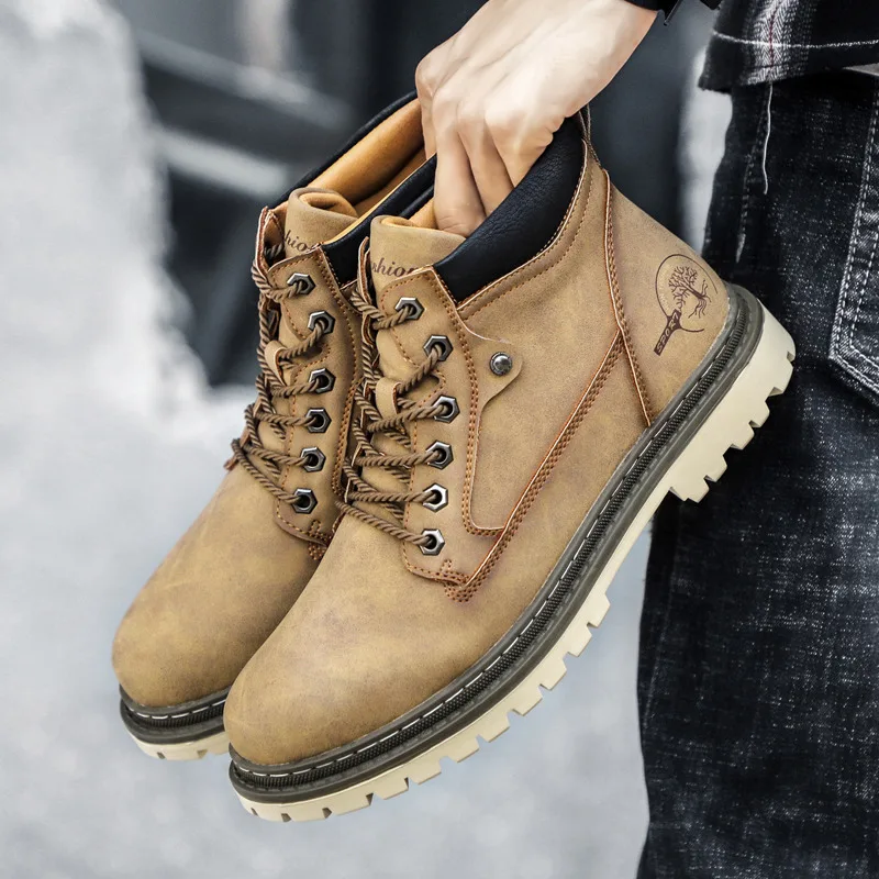 Wysokiej jakości skórzane buty męskie Plus Size 38-47 Fashion Outdoor Man Work Boots Lace-Up Non-Slip Ankle Boots Men botas masculino