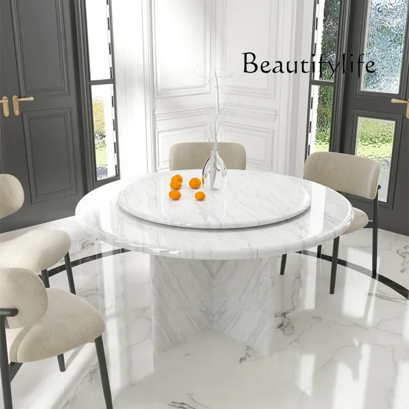 

Italian minimalist natural white marble round dining table chairs modern simple light luxury household dining table furniture