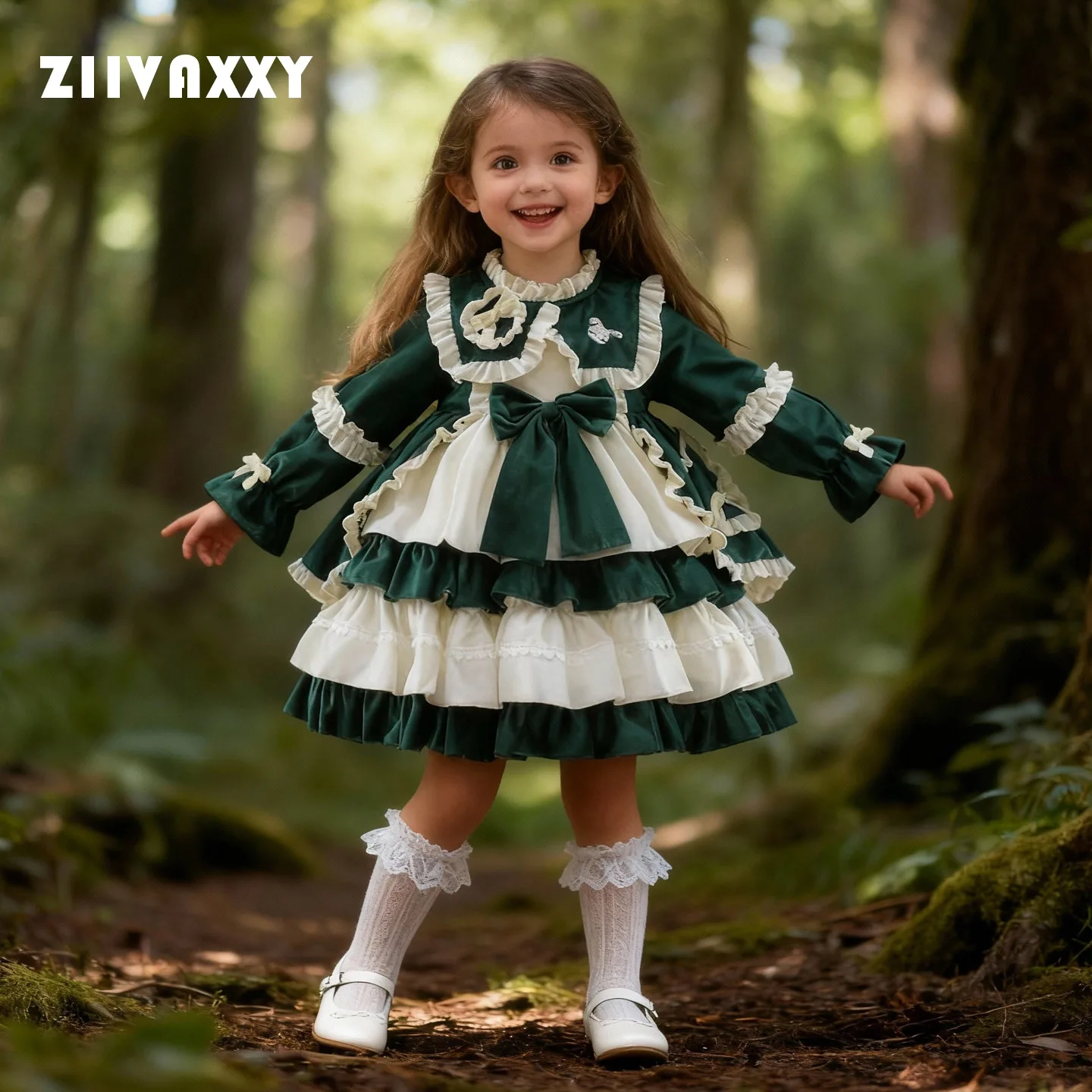 Lolita Baby Girls Autumn Winter Long Sleeves Ruffle New Style Dress Children's Bow Kids Girls Princess Dresses For Birthday